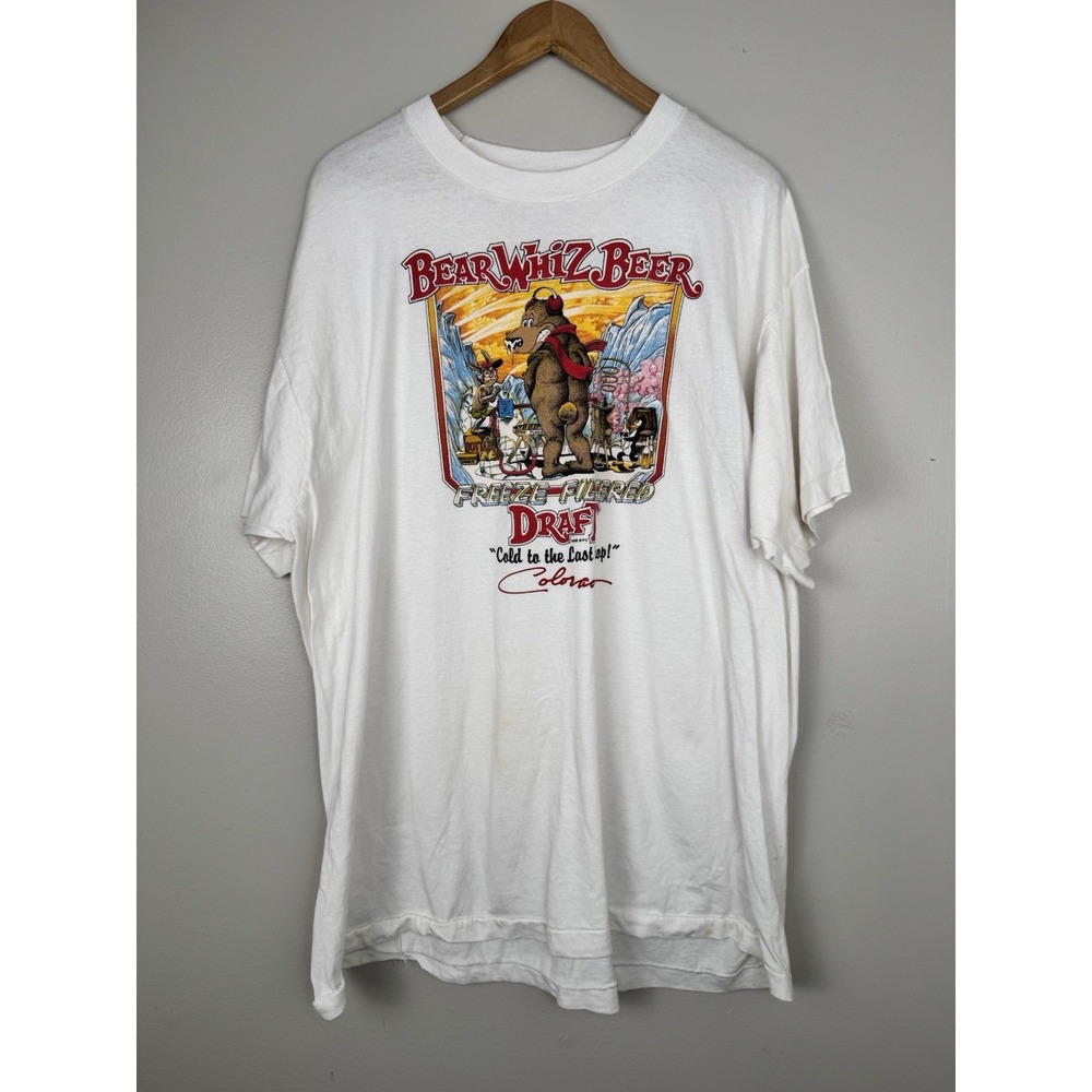 Vtg Mens 3XL White Shirt Made In USA 80s Bear Whiz Beer Freeze Filtered Draft